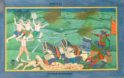 The Battle of Lanka, between Rama and Ravana, King of the Rakshasas, from the Ramayana by Rajasthani School